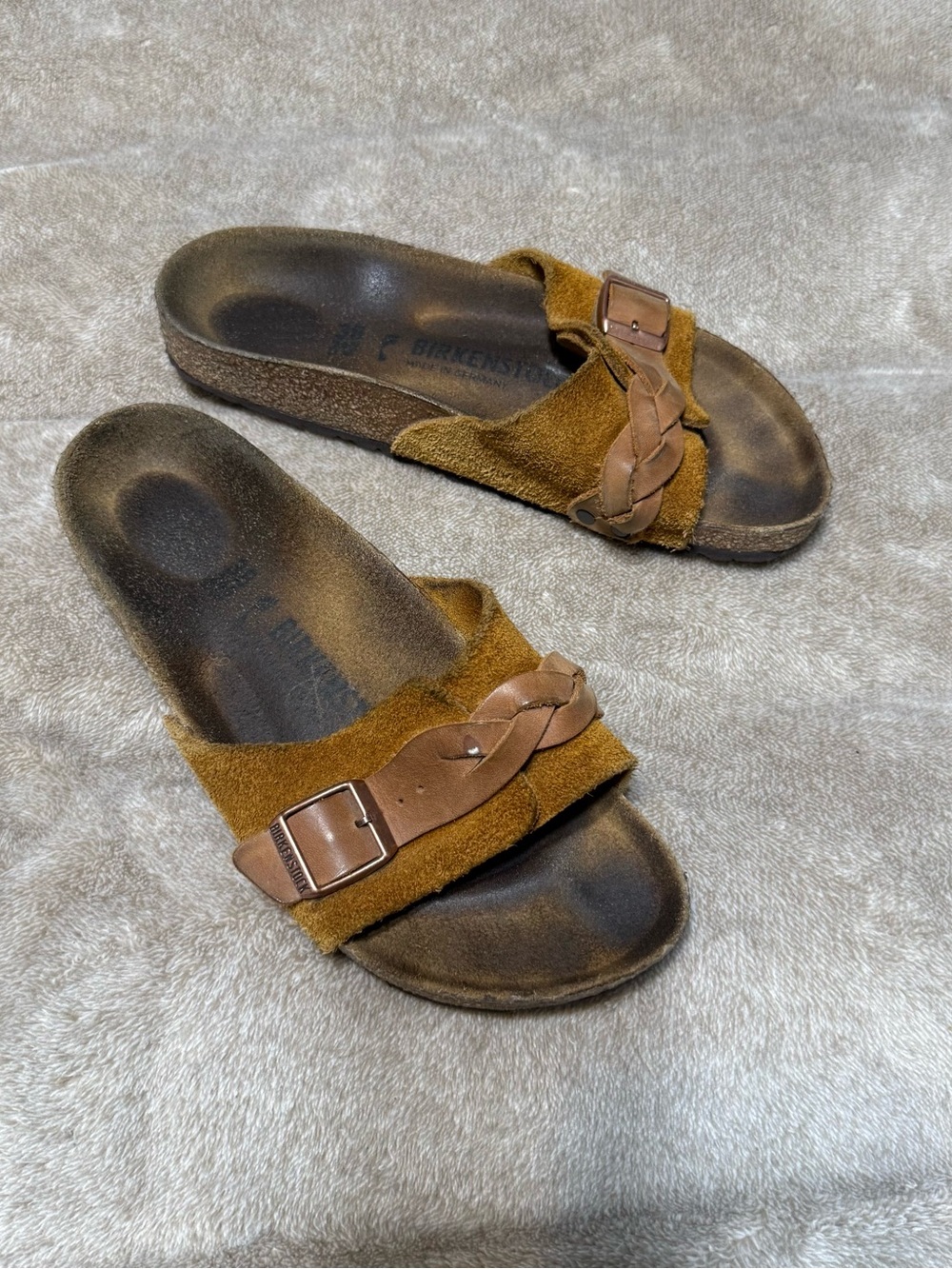 Birkenstock OITA Suede Leather Braided Slides Sandals Taupe Sz 38/US 8 NARROW - Picture 3 of 14